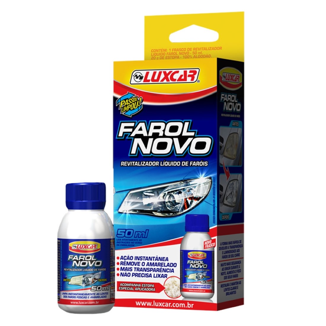 LIMPA FAROL REVITALIZADOR LÍQUIDO FAROL NOVO LUXCAR 50 ML