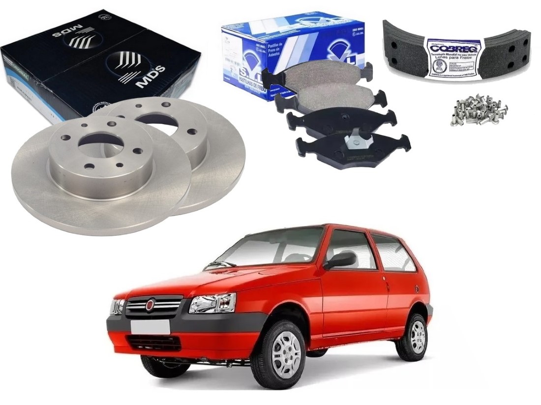  KIT DISCO LONA PASTILHA FREIO SYL FIAT UNO 1.0 2004 A 2009