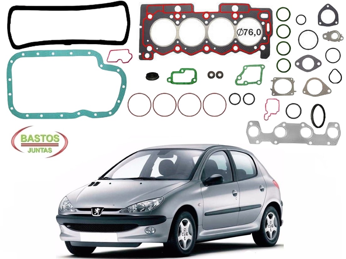  JOGO JUNTA MOTOR BASTOS PEUGEOT 206 1.4 8V 2001 A 2007