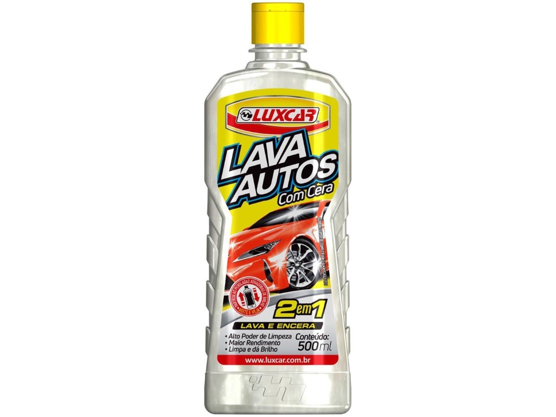 SHAMPOO LAVA AUTOS COM CERA CONCENTRADO LUXCAR 500ML LÍQUIDO NEUTRO LAVA E ENCERA